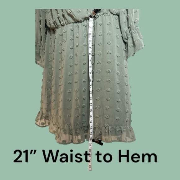 Tacera Sage Green Swiss Dot Drop Waist Peasant Dress Midi Size XL - Picture 3 of 8